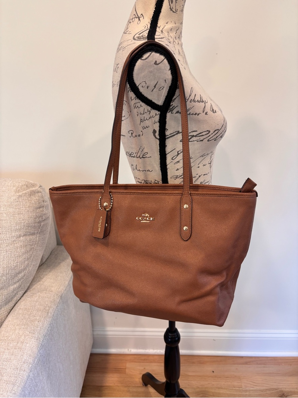 Coach City Zip Tote in brown crossgrain leather